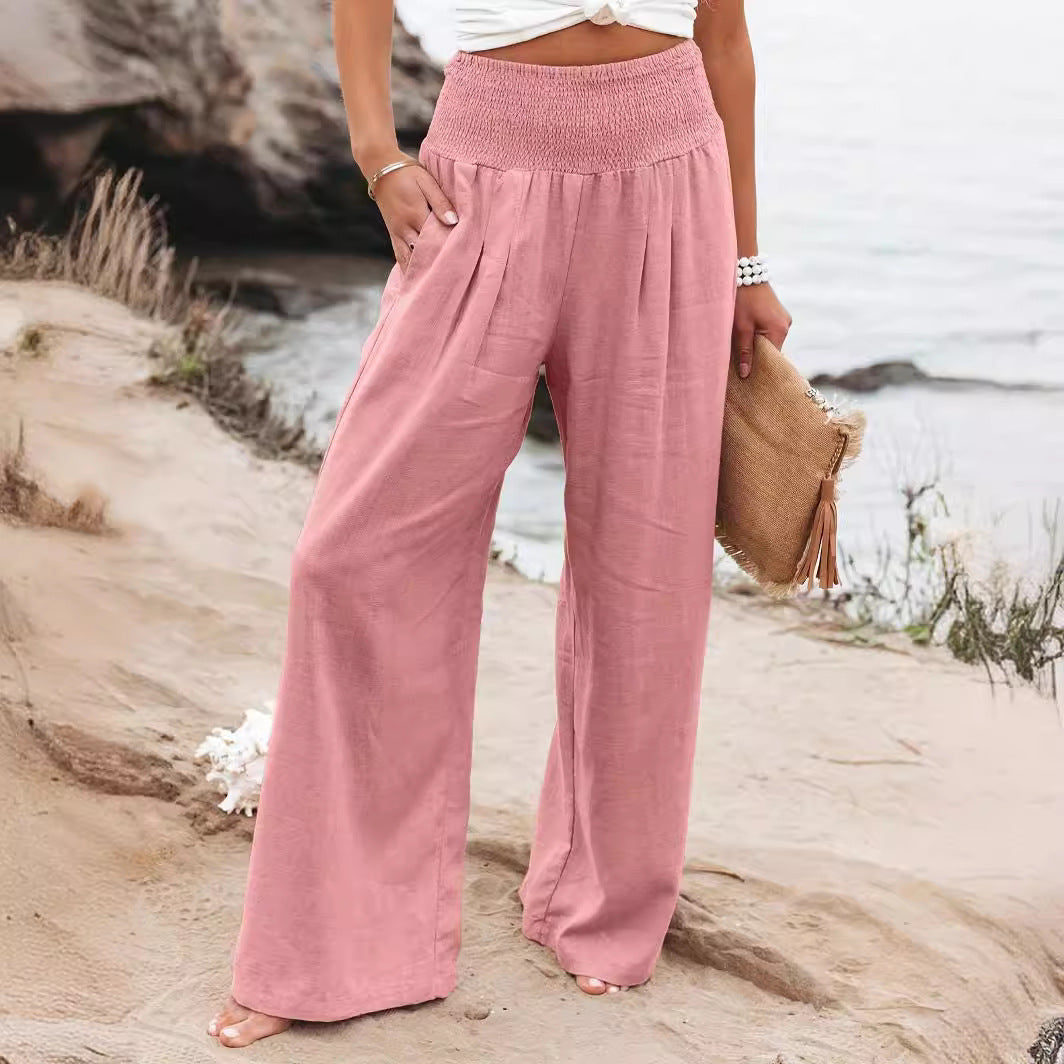 Loose summer pants for women with elastic waist and elegant draping Lune London
