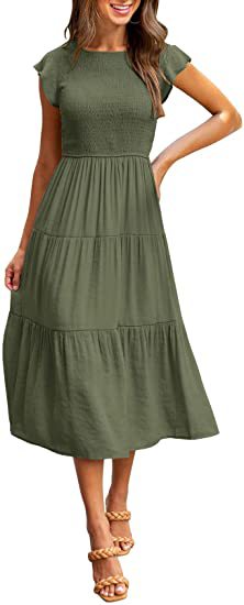 Maxi dress for women with elastic top and flared skirt Lune London