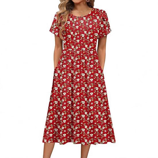 Midi dress for women with round neck and practical pockets Lune London
