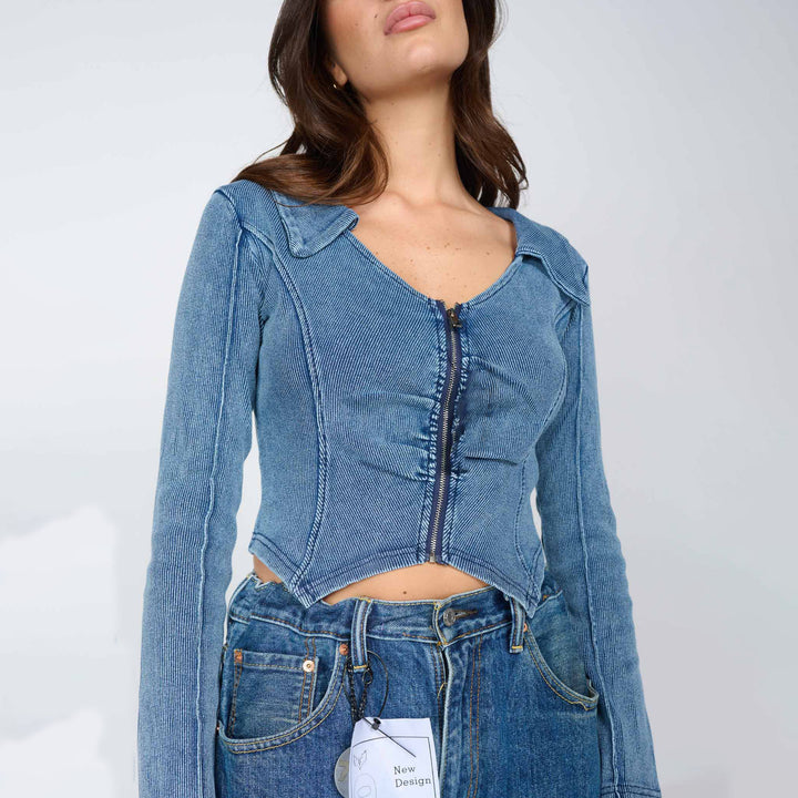 Fitted denim jacket for women with zipper Lune London