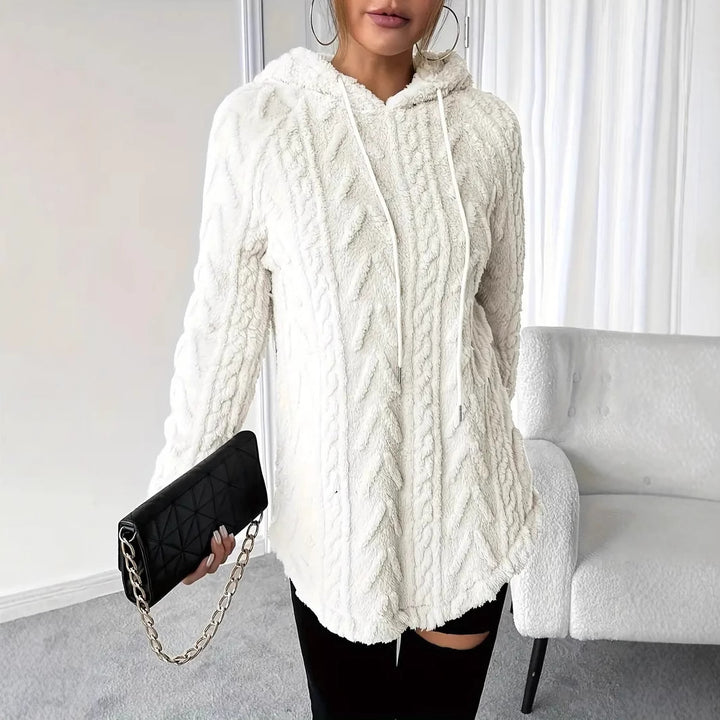 Comfortable knitted sweater for women with hood and chic and stylish structure