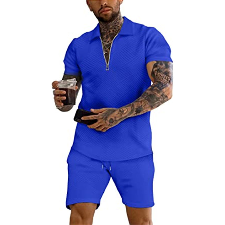 Casual structured zip collar suit for men Lune London