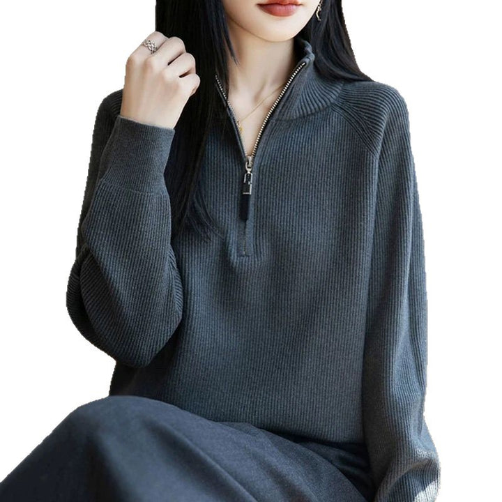 Pull tendance féminin avec col haut et fermeture éclair Chic & Stil
