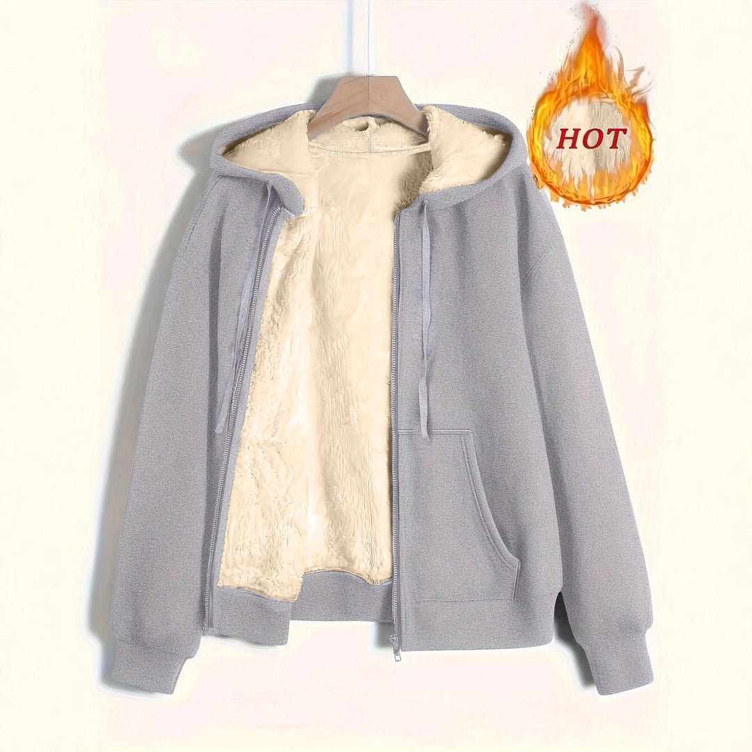 Ladies Cozy Fleece Jacket with Zipper and Hood Lune London