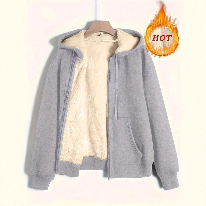 Ladies Cozy Fleece Jacket with Zipper and Hood Lune London