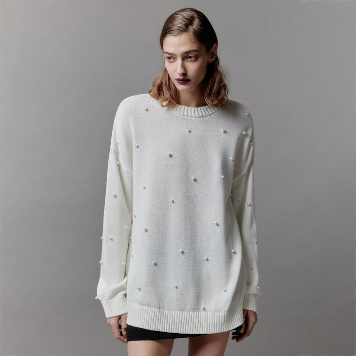 Chunky knit sweater for women with pearl neckline Lune London