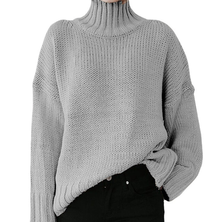 Ladies thick knit pullover with high collar and relaxed fit Lune London