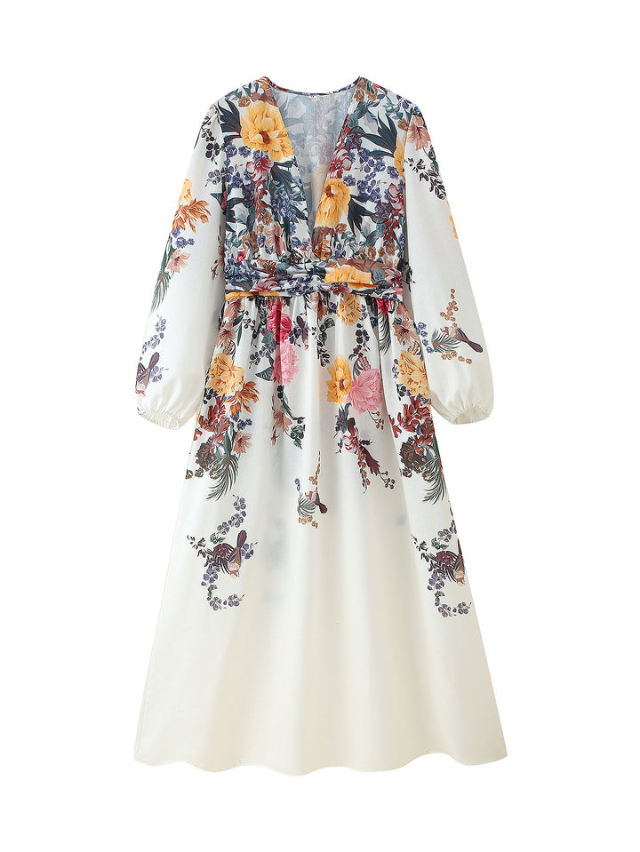 Maxi dress for women with floral patterns and refined gathering elements Lune London
