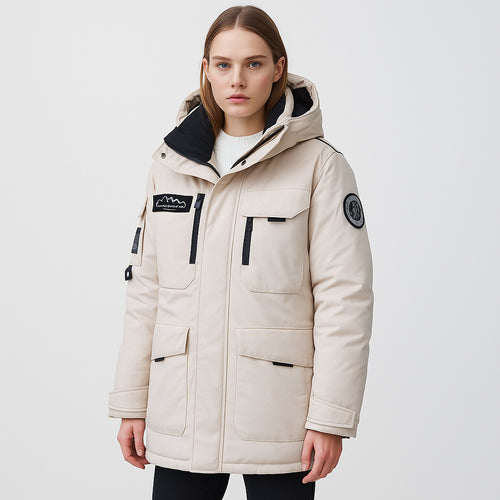 Winter ladies parka with practical pockets and adjustable hood system Lune London
