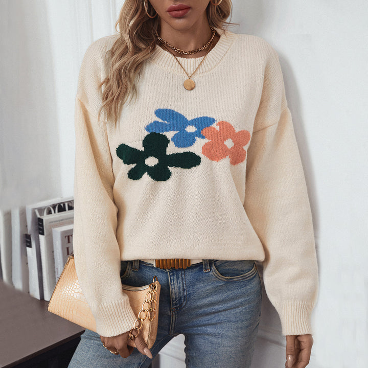 Casual sweater for women with floral patterns and round neck Lune London