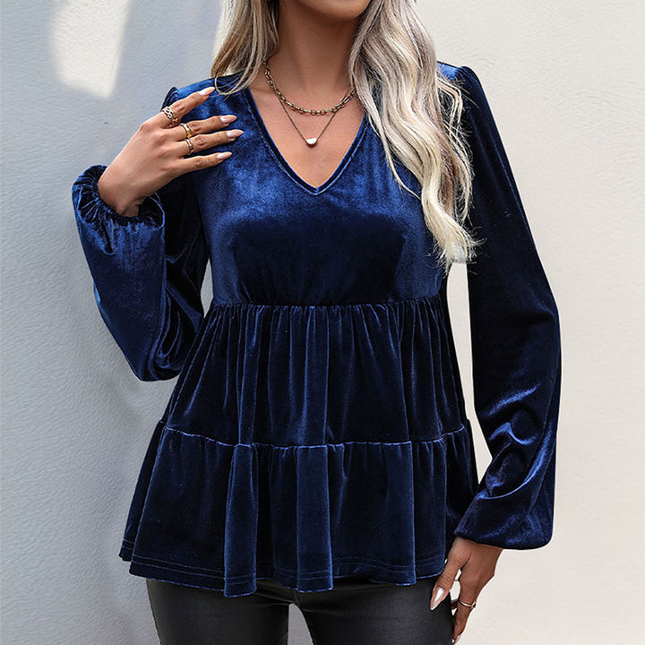 Haut en velours pour femmes avec coupe fluide et décolleté en V Chic & Stil