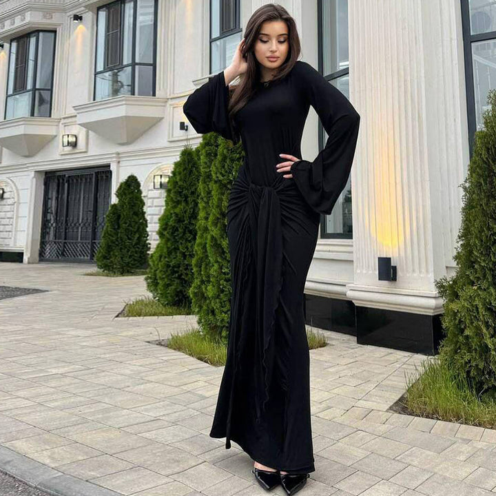 Lune London Elegant maxi dress for women with curved hem and casual batwing sleeves