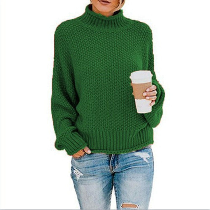 Women's Cozy Sweater with High Collar and Textured Knit Look Lune London