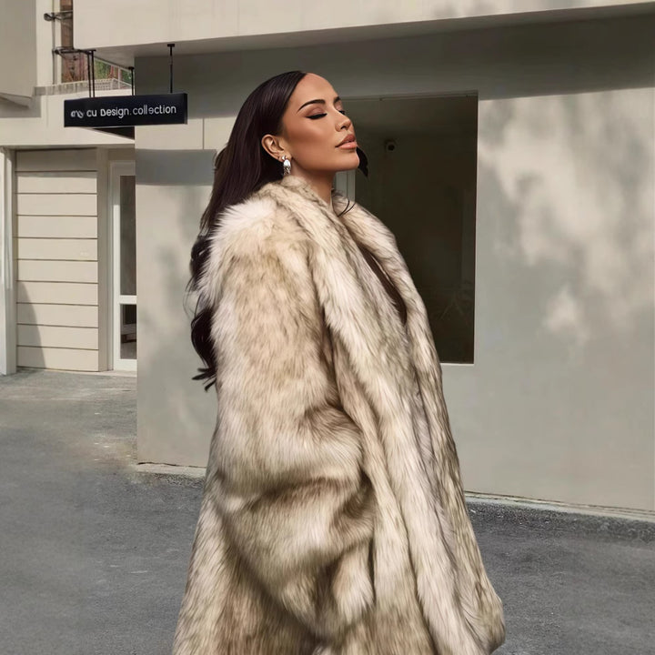 Ladies Elegant Faux Fur Coat Lune London