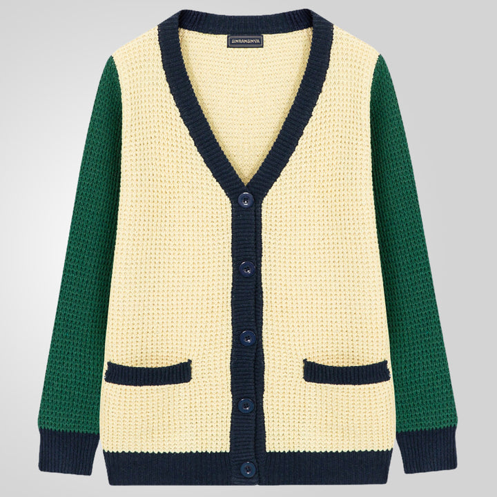 Casual knit jacket for men with a modern waffle pattern, contrasting sleeves, and practical pockets Lune London
