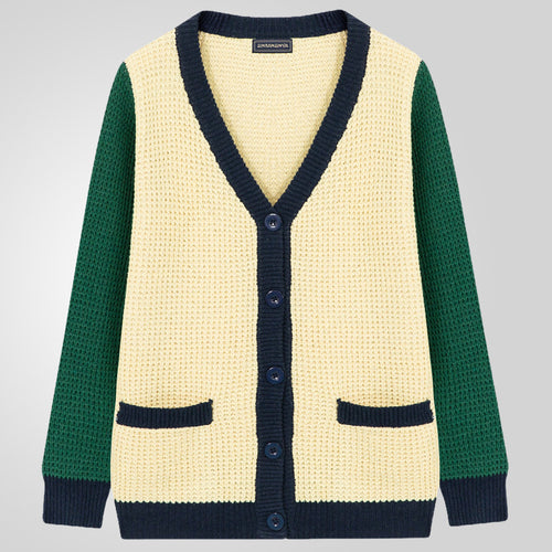Casual knit jacket for men with a modern waffle pattern, contrasting sleeves, and practical pockets Lune London