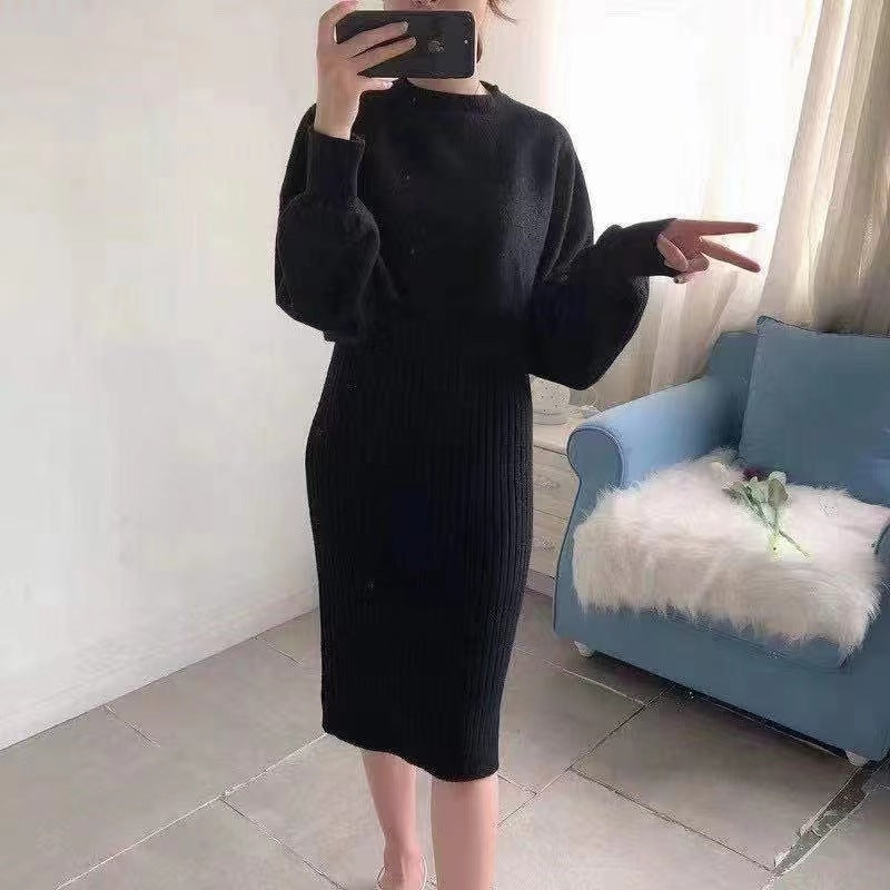Knit dress for women with contrasting top and ribbed skirt Lune London