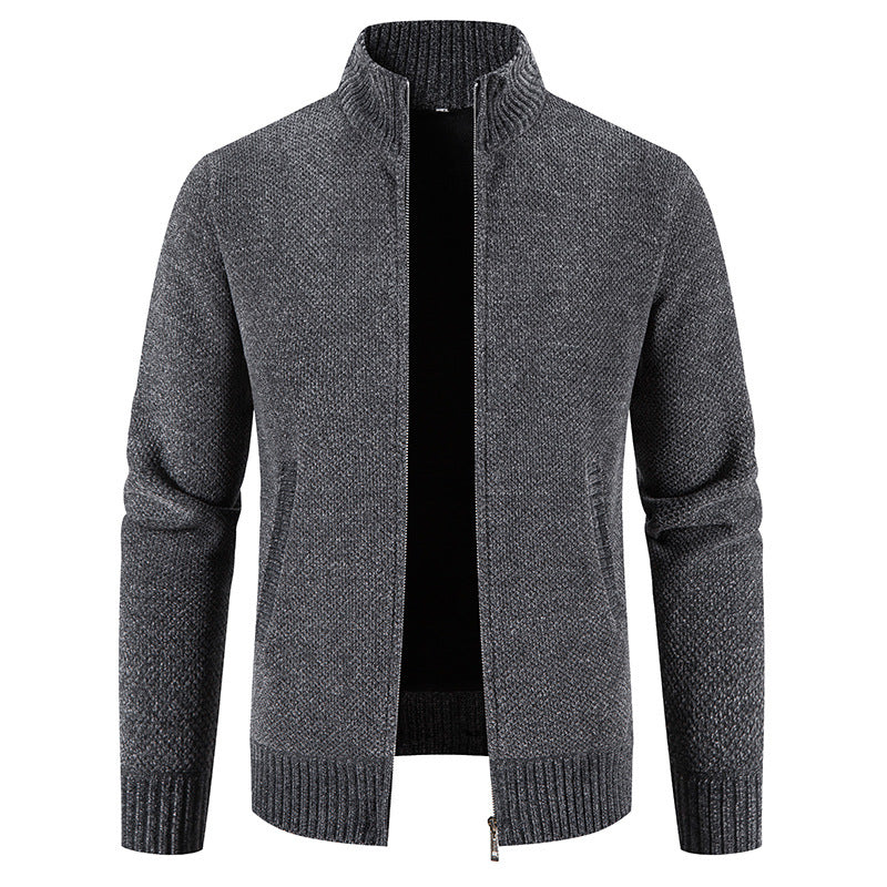 Trendy knitted jacket for men with high collar and zipper Lune London
