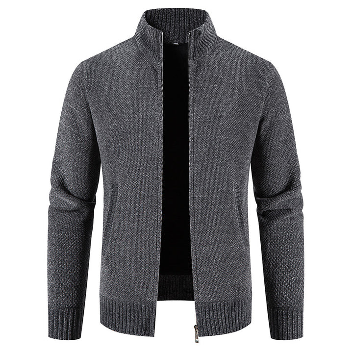 Trendy knitted jacket for men with high collar and zipper Lune London