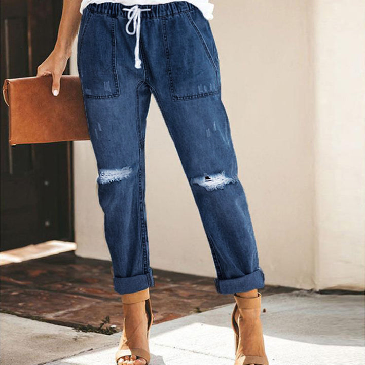 Lady ripped jeans with elastic waist and casual style Lune London