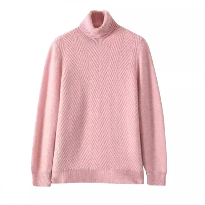 Ladies elegant knitted sweater with high collar and fine ribbed structure Lune London