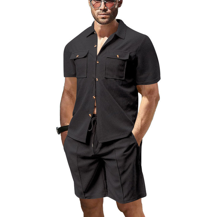 Casual men's set short sleeve shirt and shorts with practical pockets Lune London
