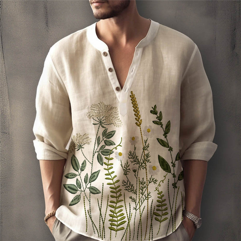 Elegant shirt for men embroidered with flowers Lune London