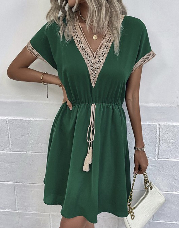 Leisure dress for women with V-neckline and decorative details Lune London