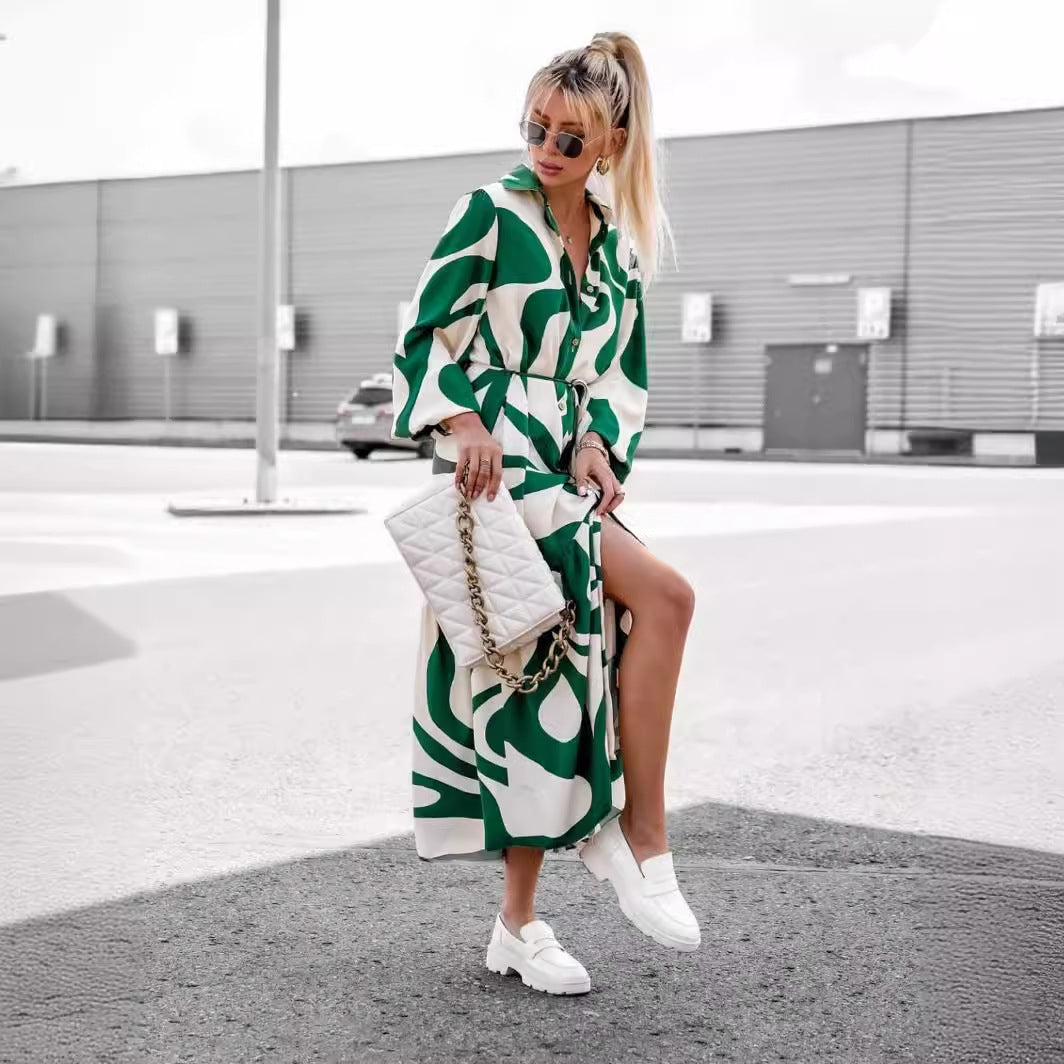 Maxi shirt dress for women with belt detail and fluid hem Lune London