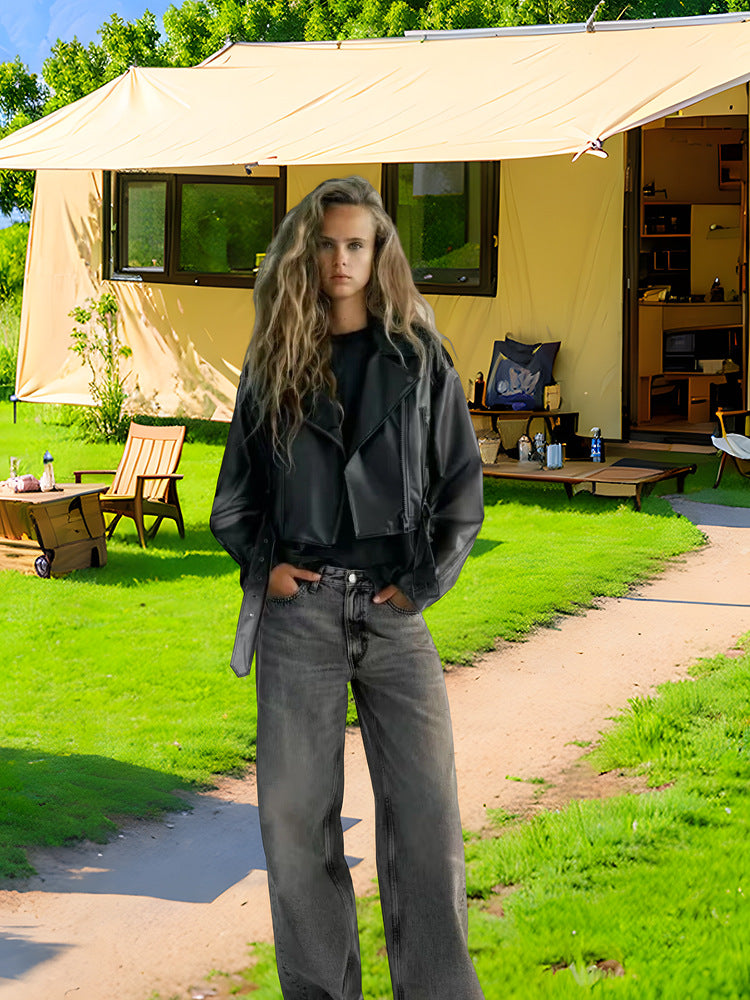 Trendy women's jacket with edgy biker style and asymmetric zipper Lune London