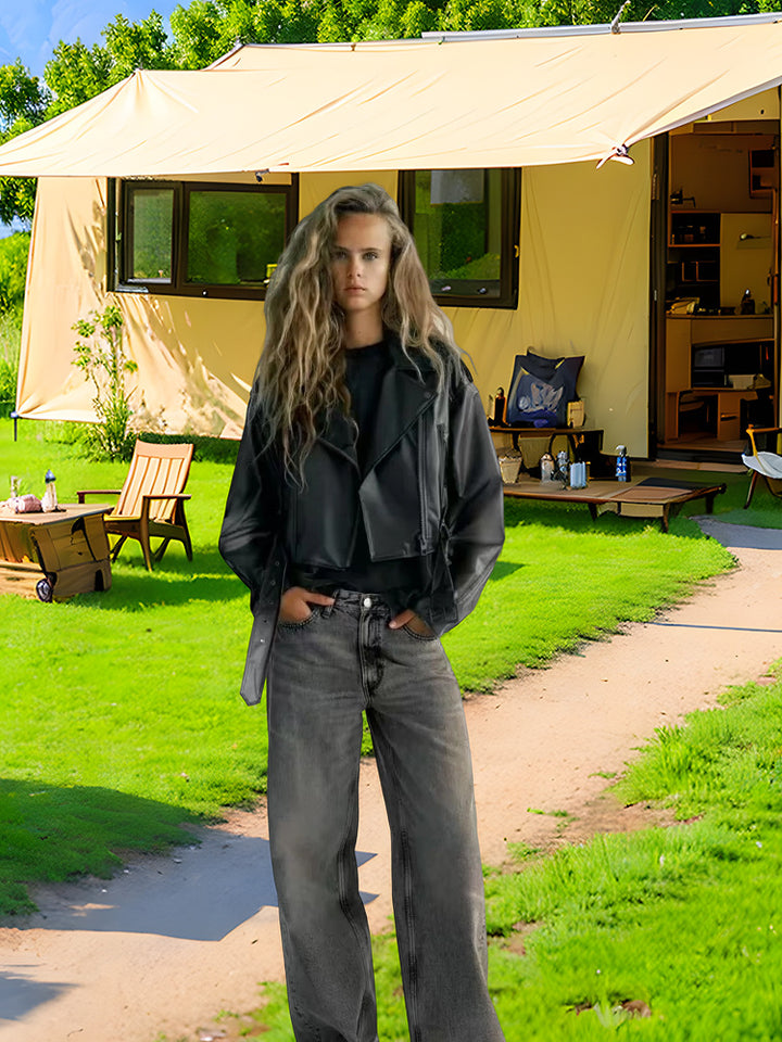 Trendy women's jacket with edgy biker style and asymmetric zipper Lune London