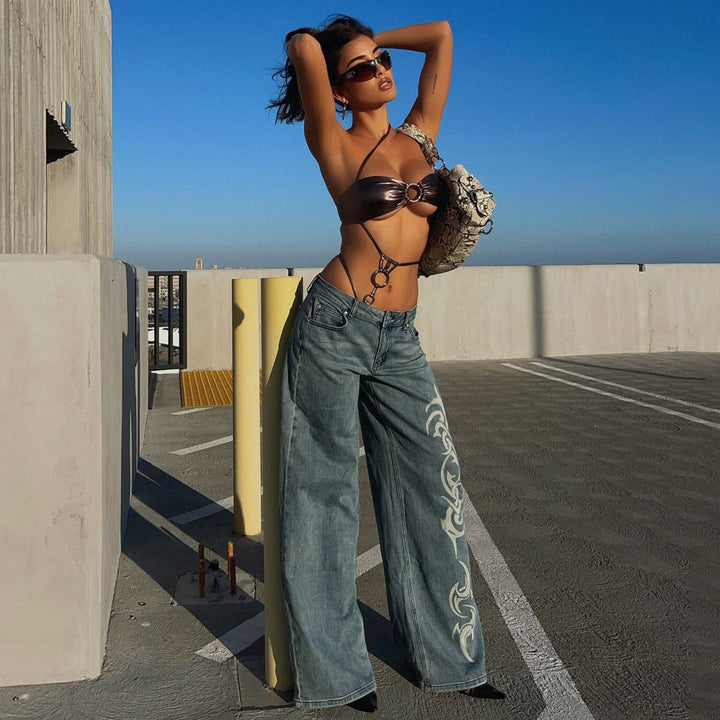 Women’s wide fit jeans with unique decorative elements Lune London