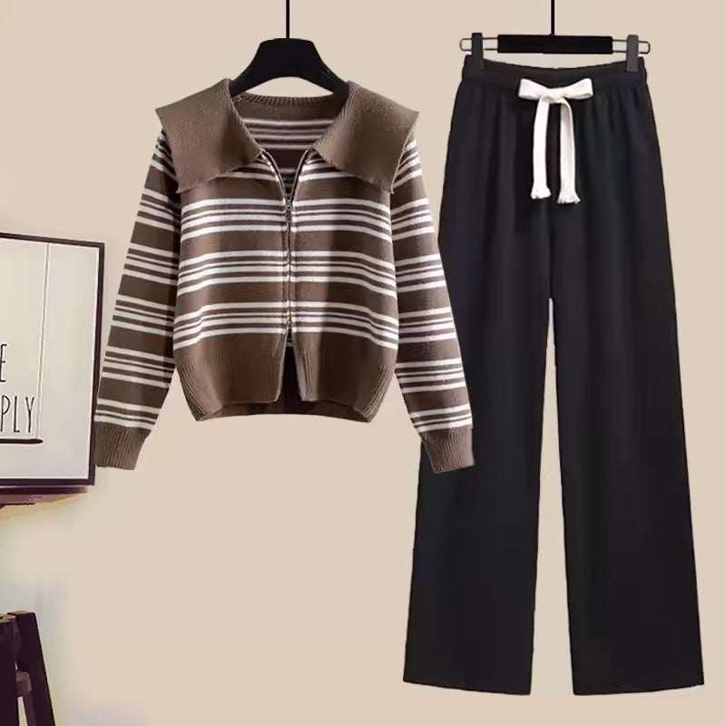 Women's knitted jacket with zipper and wide pants Lune London