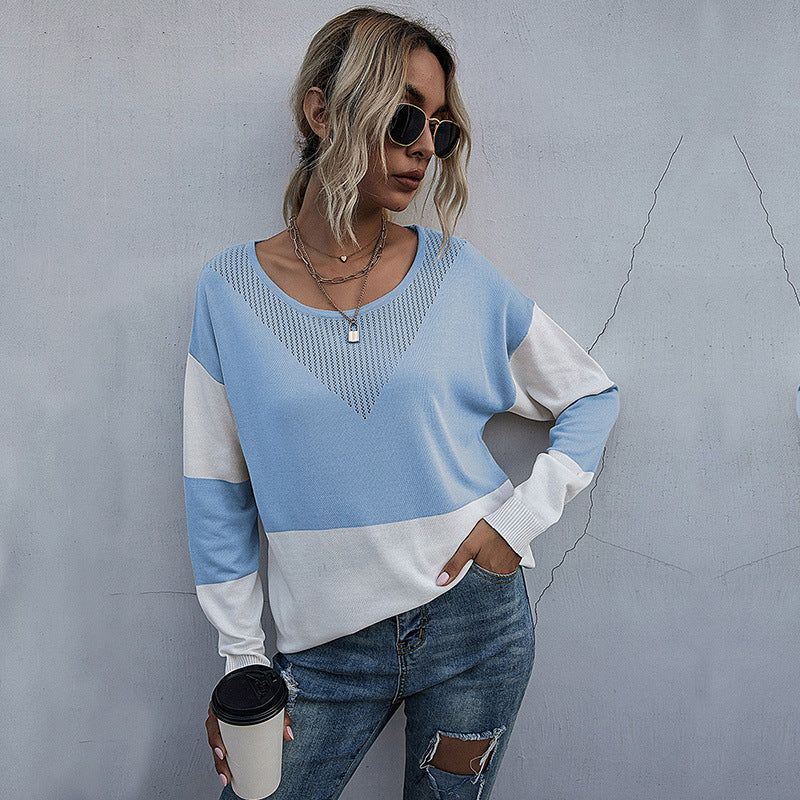 Casual knit sweater for women with V-neck and geometric pattern Lune London