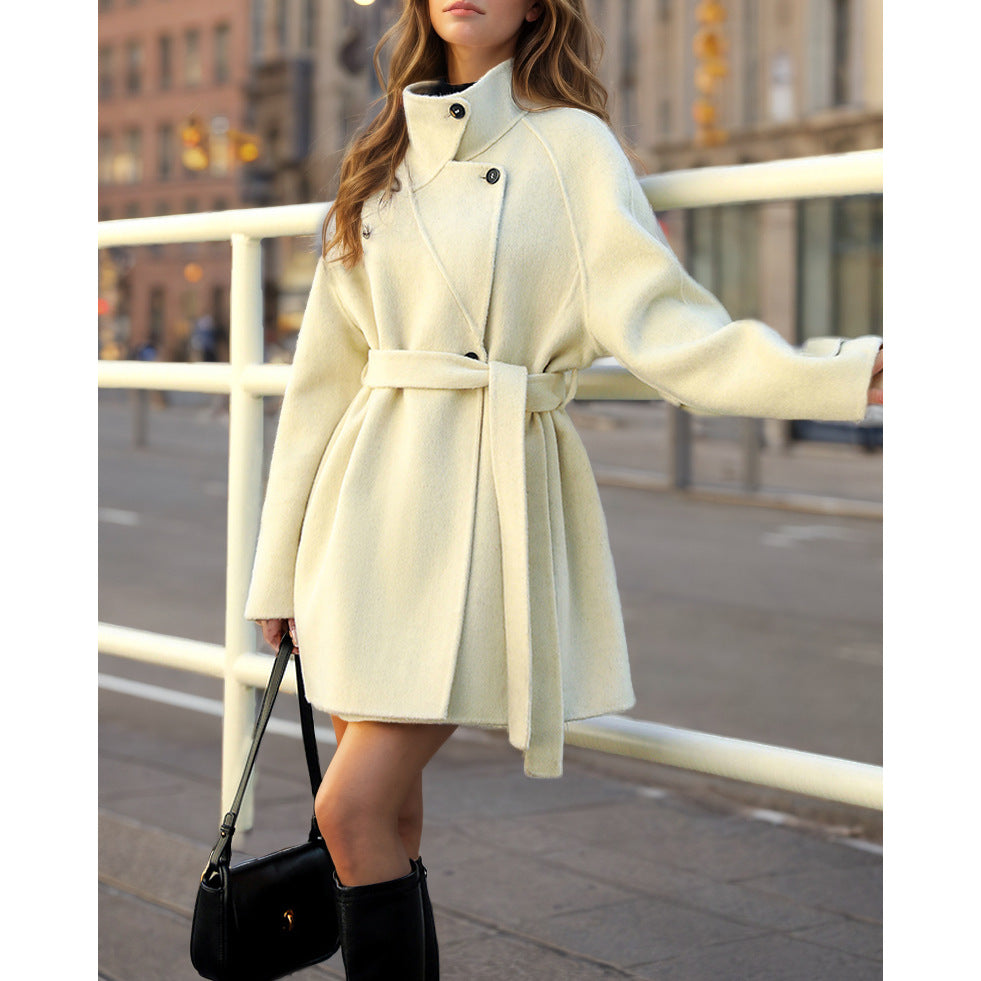 Fashion women's transitional jacket with belt and high collar Lune London