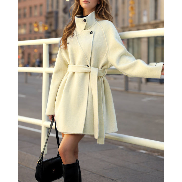 Fashion women's transitional jacket with belt and high collar Lune London