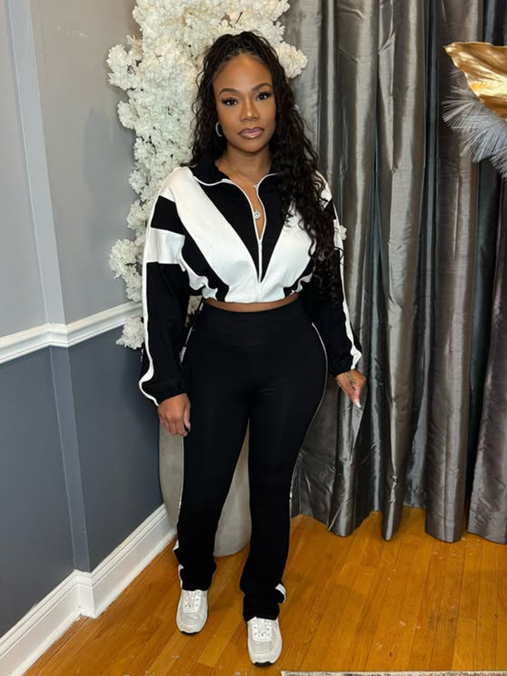 Ladies two-piece sports set with cropped jacket and fitted leggings Lune London