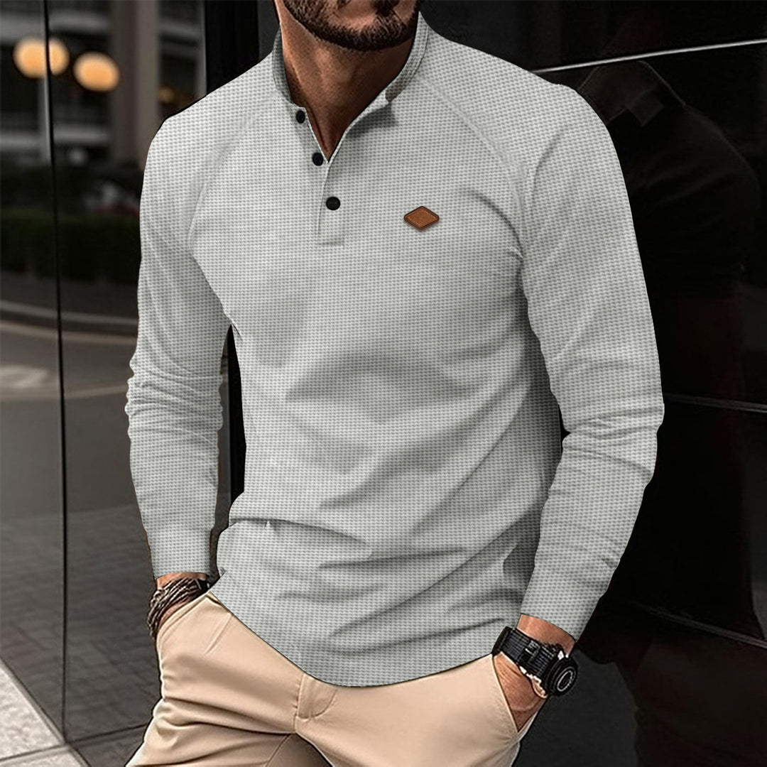 Men's Long Sleeve Polo with Subtle Pattern and Modern Collar Lune London