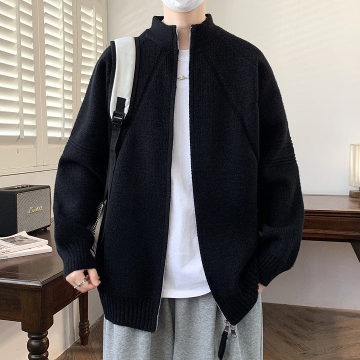 Men's knit jacket with high collar and zipper Lune London