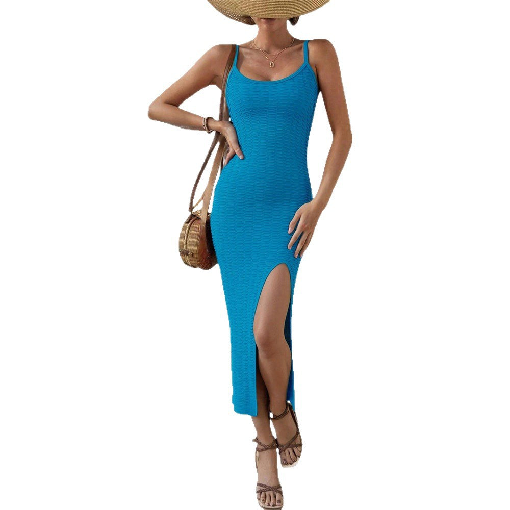 Robe d'été ajustée pour femmes avec fente latérale et motif ondulé fin Chic & Stil