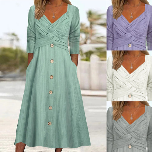 Maxi button dress for women with crisscross top detail Lune London
