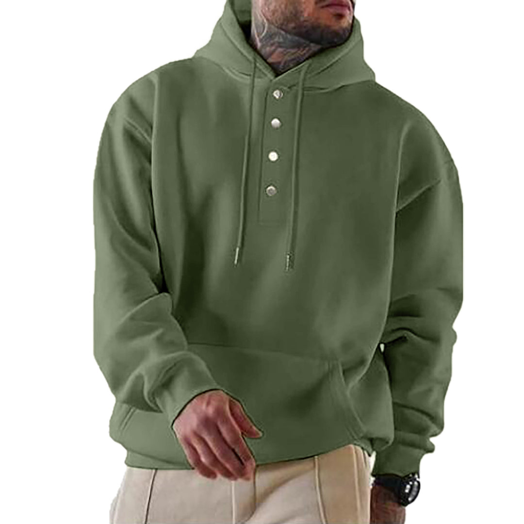 Men's Casual Hoodie with Button Placket and Pockets Lune London