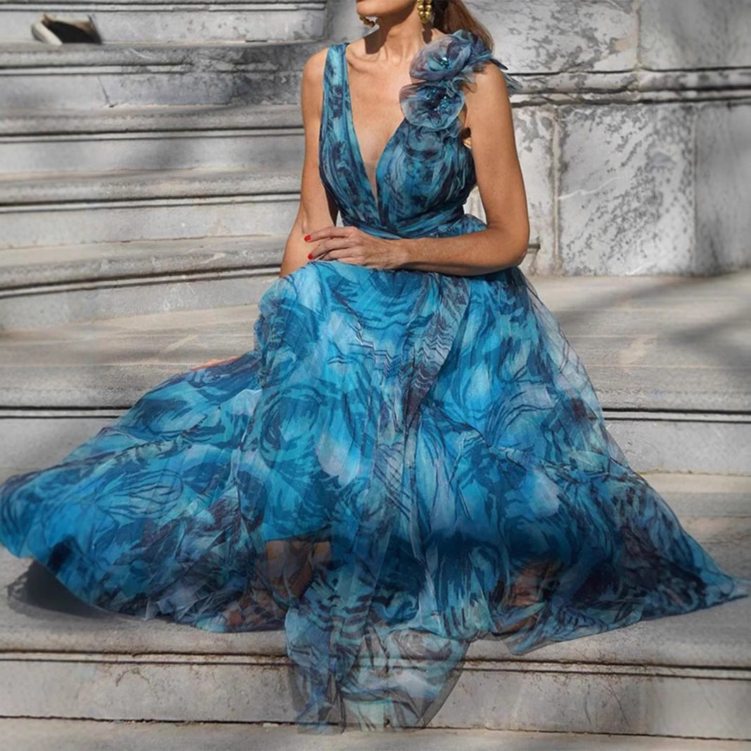 Ladies Elegant Maxi Dress with Delicate Ruffle Details and Opaque Chiffon Lune London