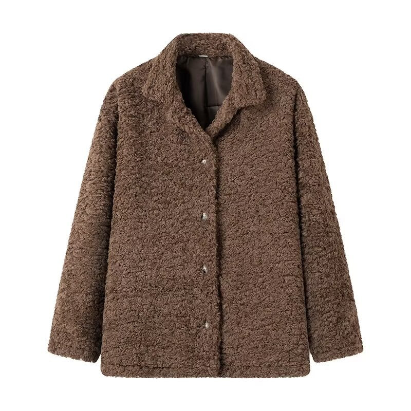 Ladies fleece coat with button closure and high collar Lune London