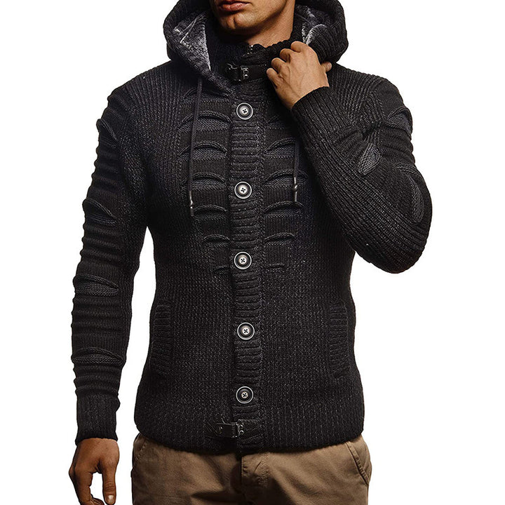 Men's knitted jacket with hood and decorative button details Lune London