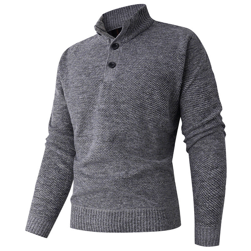 Men's knit sweater with modern high collar and decorative button details Lune London