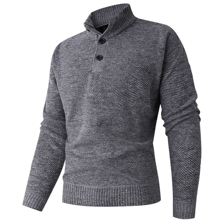 Men's knit sweater with modern high collar and decorative button details Lune London