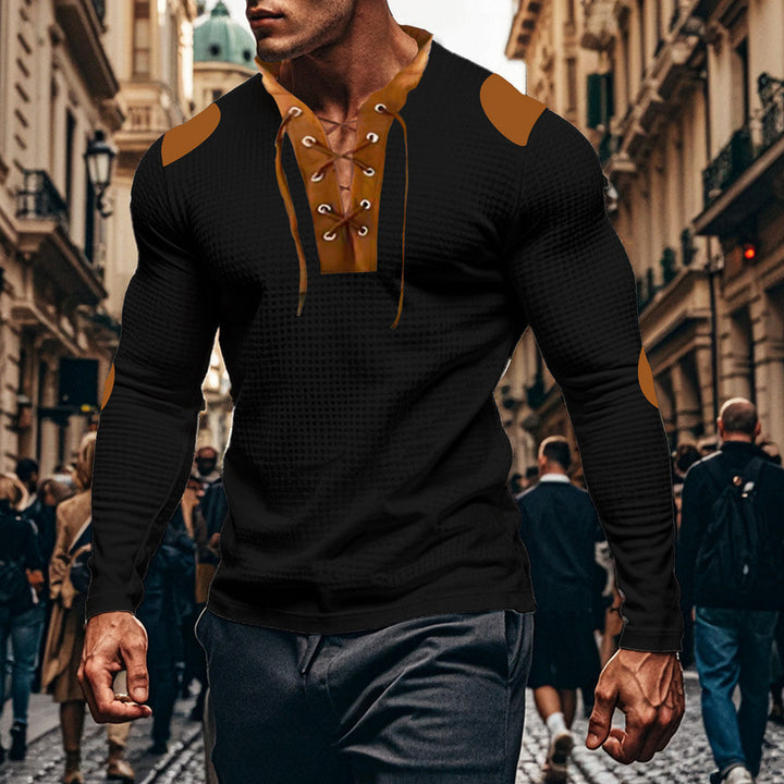 Men's long-sleeve Henley shirt with decorative lacing design Lune London