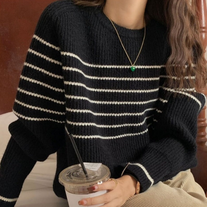 Pull en tricot épais pour femme avec design rayé et coupe décontractée Chic & Stil