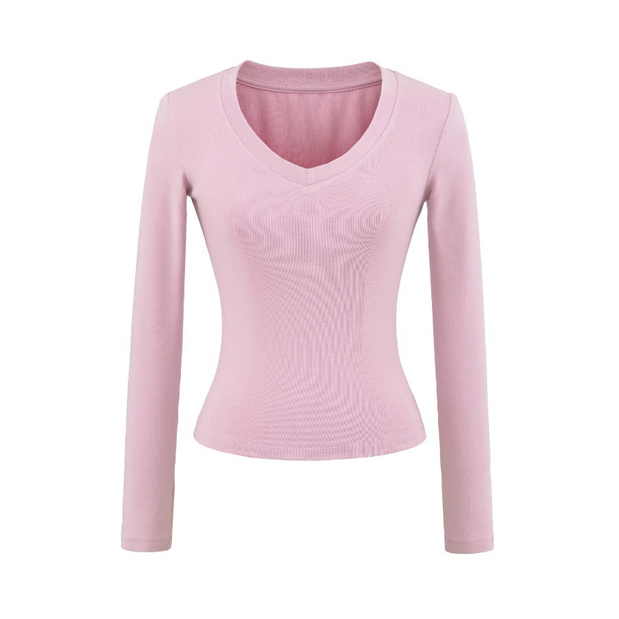 Long sleeve V-neck fitted women's T-shirt Lune London